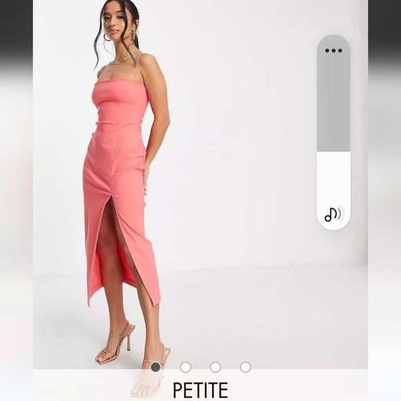 Vesper Petite cami strap midi dress with thigh split in bubblegum pink - Picture 3 of 4